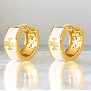 Gold and White Enamel Earrings